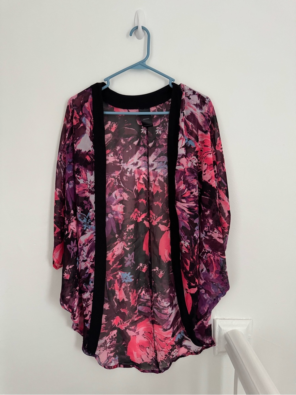 Catalina Floral Sheer Open Kimono - Black, Pink & Purple